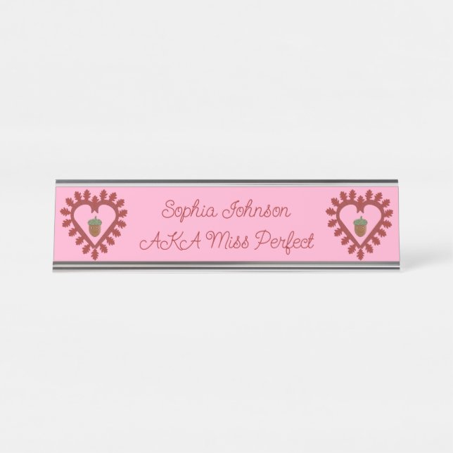 Valentines Day Love Heart Acorn Custom Desk Name Plate (Front)