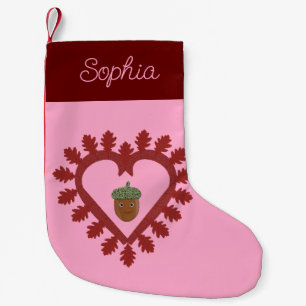 Valentines Day Love Heart Acorn Custom Name Small Christmas Stocking