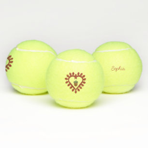 Valentines Day Love Heart Acorn Custom Name Tennis Balls