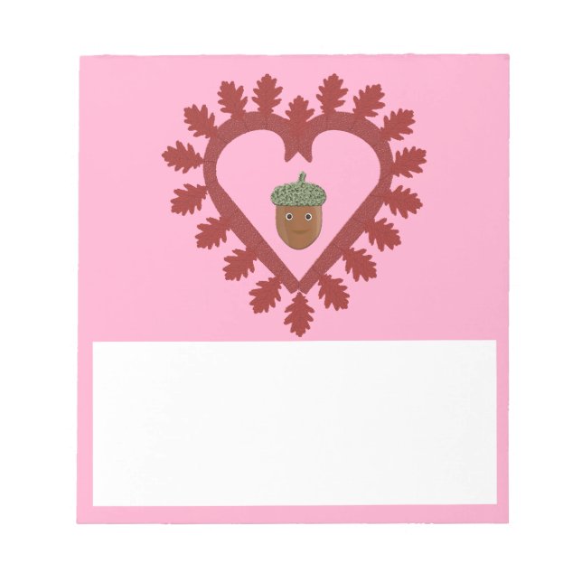 Valentines Day Love Heart Acorn Notepad (Front)