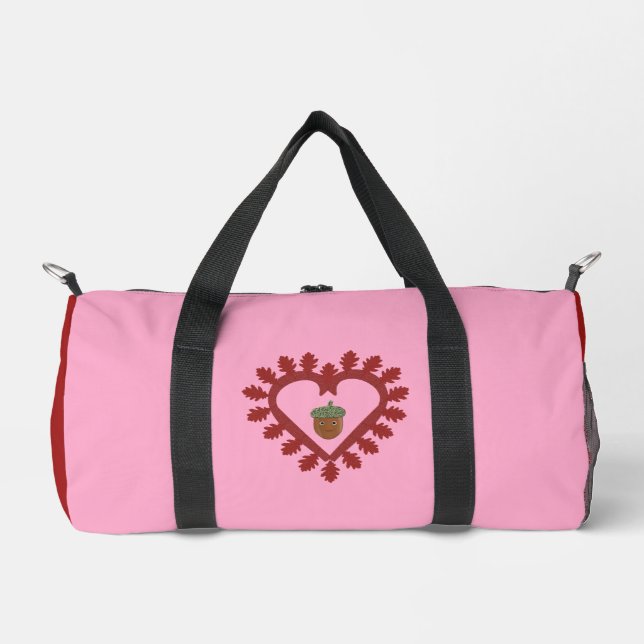 Valentines Day Love Heart Acorn Patterned Duffle Bag (Front)