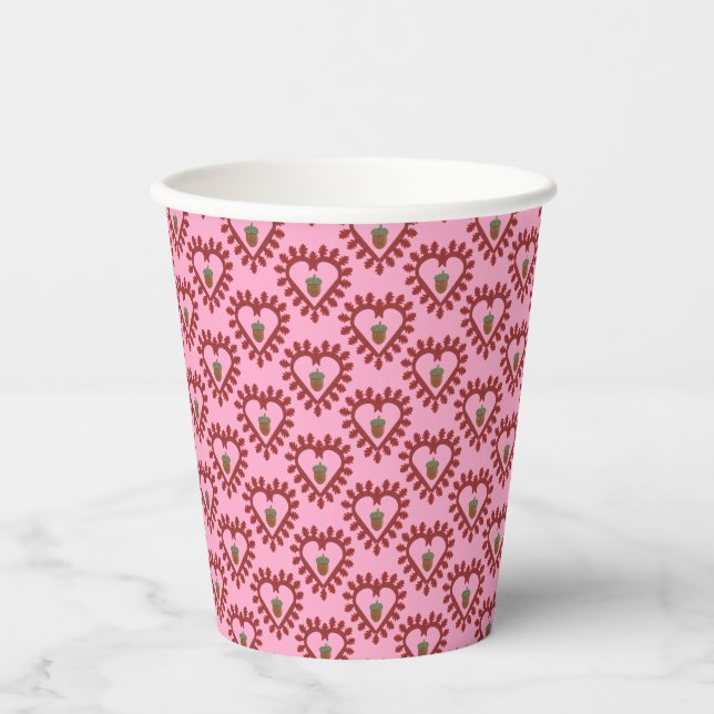 Valentines Day Love Heart Acorn Patterned Paper Cups (Front)