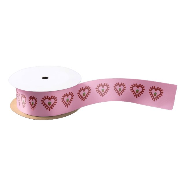 Valentines Day Love Heart Acorn Patterned Satin Ribbon (Spool)