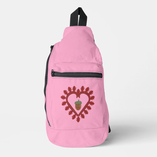 Valentines Day Love Heart Acorn Patterned Sling Bag (Front)