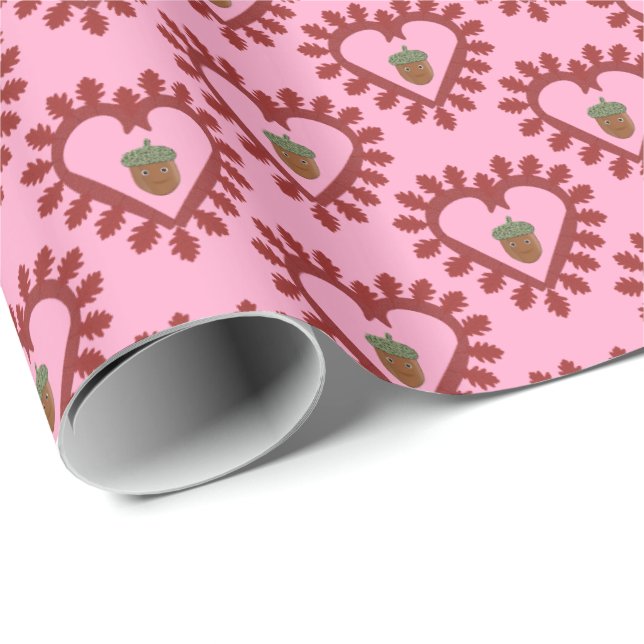 Valentines Day Love Heart Acorn Patterned Wrapping Paper (Roll Corner)