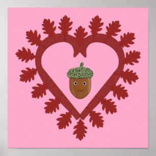 Valentines Day Love Heart Acorn Poster