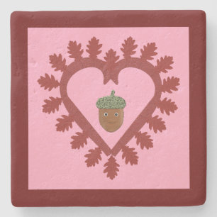 Valentines Day Love Heart Acorn Stone Coaster