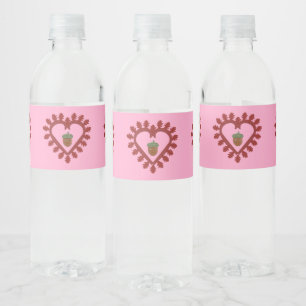 Valentines Day Love Heart Acorn Water Bottle Label