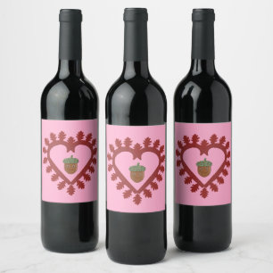 Valentines Day Love Heart Acorn Wine Label