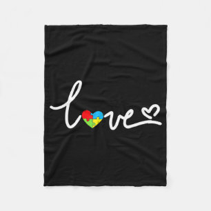 Valentines Day Love Heart Autism Awareness Puzzle Fleece Blanket