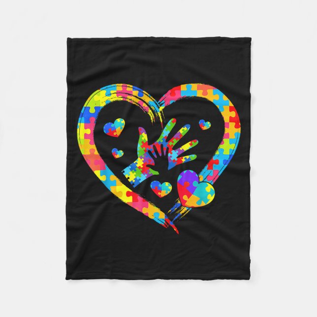 Valentines Day Love Heart Autism Awareness Puzzle  Fleece Blanket (Front)