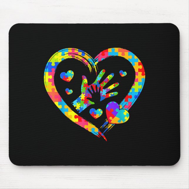 Valentines Day Love Heart Autism Awareness Puzzle  Mouse Mat (Front)
