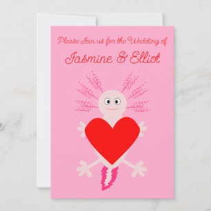 Valentines Day Love Heart Axolotl Custom Wedding Invitation