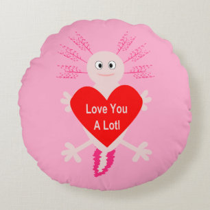 Valentines Day Love Heart Axolotl Double Sided Round Cushion