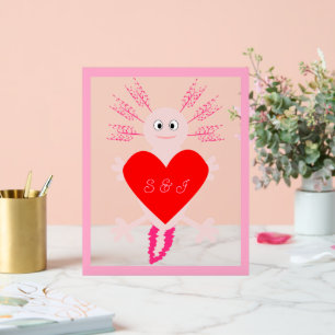 Valentines Day Love Heart Axolotl Monogrammed Acrylic Sign