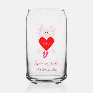 Valentines Day Love Heart Axolotl Monogrammed Can Glass
