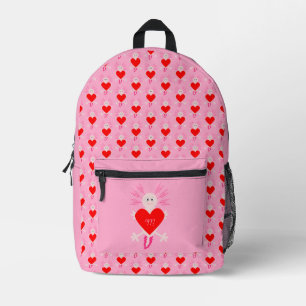 Valentines Day Love Heart Axolotl Monogrammed Printed Backpack
