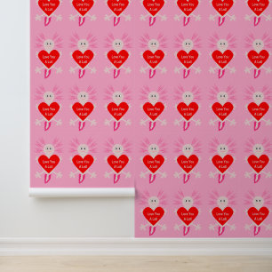 Valentines Day Love Heart Axolotl Patterned Wallpaper