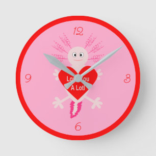Valentines Day Love Heart Axolotl Round Clock