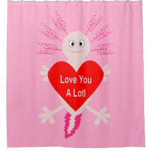 Valentines Day Love Heart Axolotl Shower Curtain