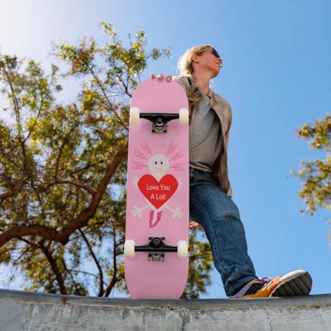 Valentines Day Love Heart Axolotl Skateboard (Outdoor 1)