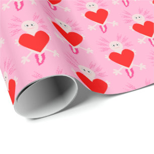 Valentines Day Love Heart Axolotl Wrapping Paper