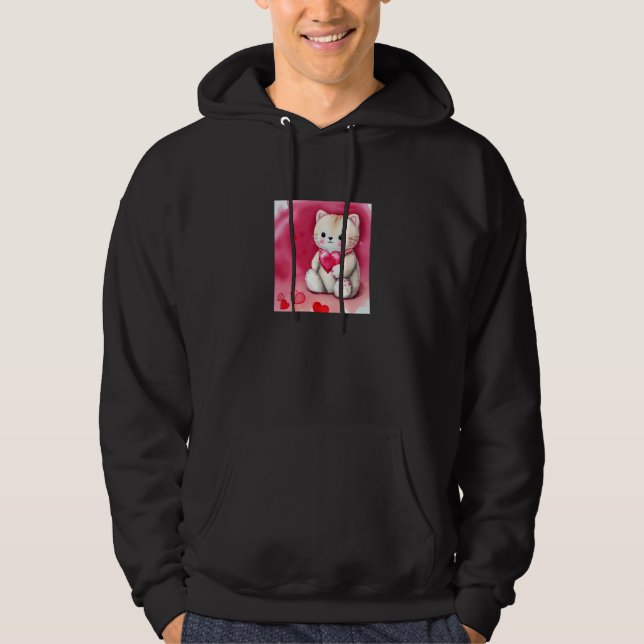 Valentine's Day Love Heart Cat Teddy Girlfriend Fi Hoodie (Front)