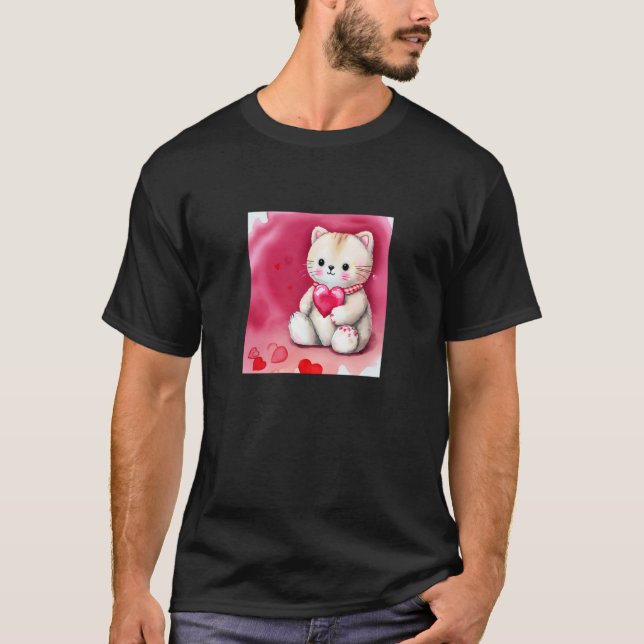 Valentine's Day Love Heart Cat Teddy Girlfriend Fi T-Shirt (Front)