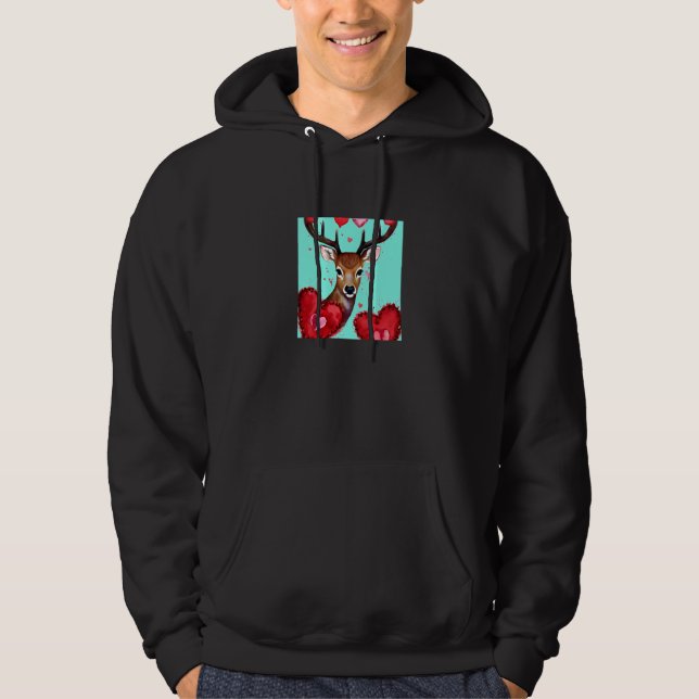 Valentine's Day Love Heart Cute Deer Girlfriend Fi Hoodie (Front)