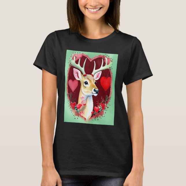 Valentine's Day Love Heart Cute Deer Girlfriend Fi T-Shirt (Front)