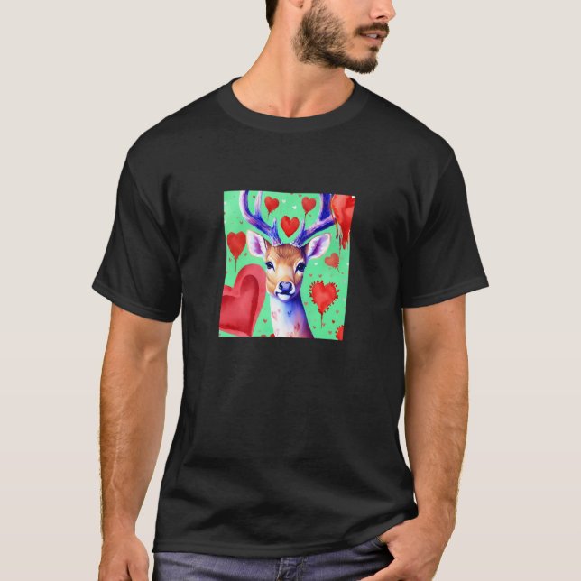 Valentine's Day Love Heart Cute Deer Girlfriend Fi T-Shirt (Front)