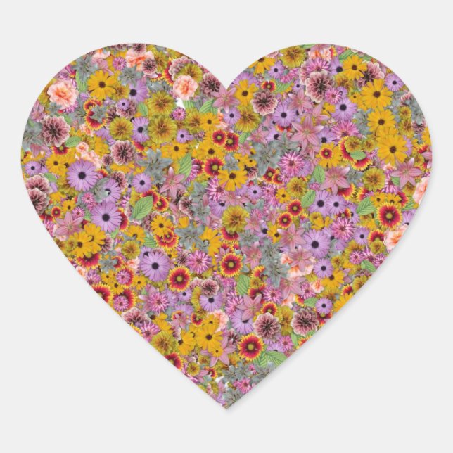 Valentines Day Love Heart Flowers Colourful Bloom Heart Sticker (Front)
