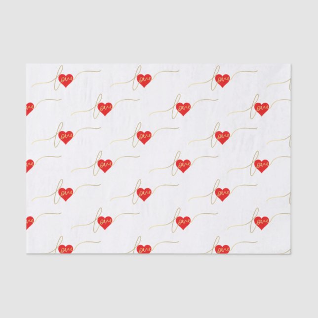 Valentine's Day Love Heart Modern Gold Script Tissue Paper (Front)
