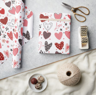Valentines Day Love Heart Pink & Red Wrapping Paper