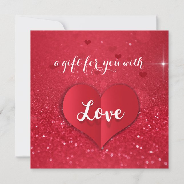 Valentine's Day Love Heart Red Glitter Gift Card (Front)