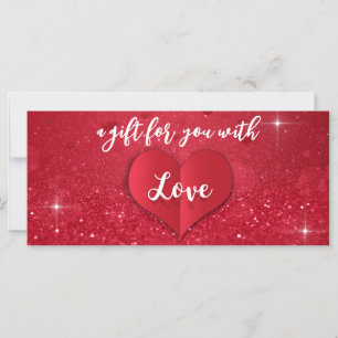 Valentine's Day Love Heart Red Glitter Gift Card