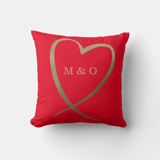 Valentines Day Love Heart Red Monogram Cushion (Front)
