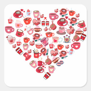 Valentines Day Love Heart Shape Coffee Design Square Sticker
