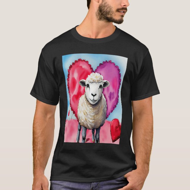 Valentine's Day Love Heart Sheep Girlfriend Fiancé T-Shirt (Front)