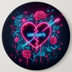 Valentine's Day Love Hurts Neon Heart 6 Cm Round Badge