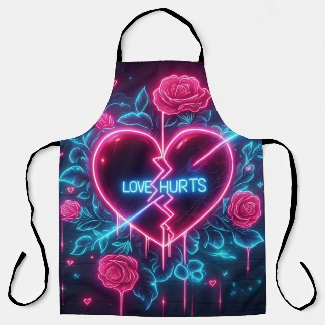 Valentine's Day Love Hurts Neon Heart Apron (Front)