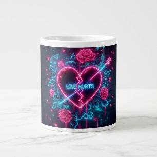Valentine's Day Love Hurts Neon Heart Large Coffee Mug