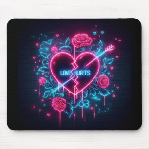 Valentine's Day Love Hurts Neon Heart Mouse Mat