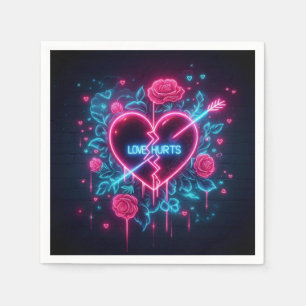 Valentine's Day Love Hurts Neon Heart Napkin
