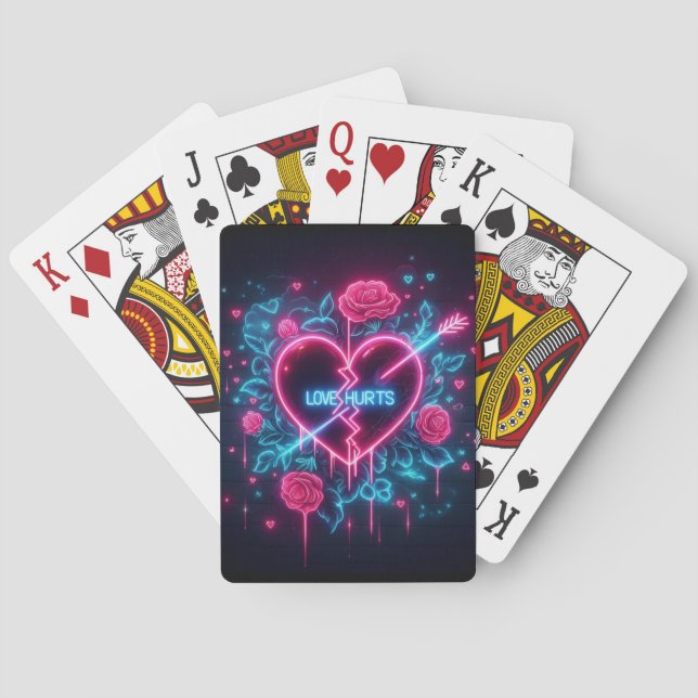 Valentine's Day Love Hurts Neon Heart Playing Cards (Back)