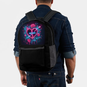 Valentine's Day Love Hurts Neon Heart Printed Backpack
