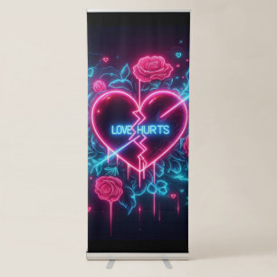 Valentine's Day Love Hurts Neon Heart Retractable Banner