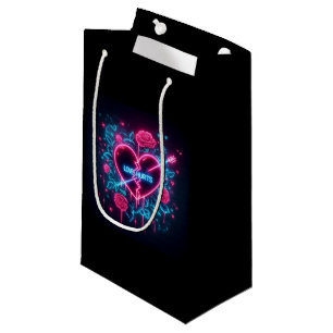 Valentine's Day Love Hurts Neon Heart Small Gift Bag