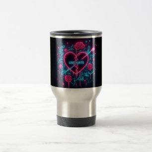 Valentine's Day Love Hurts Neon Heart Travel Mug
