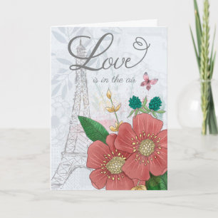 Valentine's Day Love is in the Air Floral Eiffel T Card